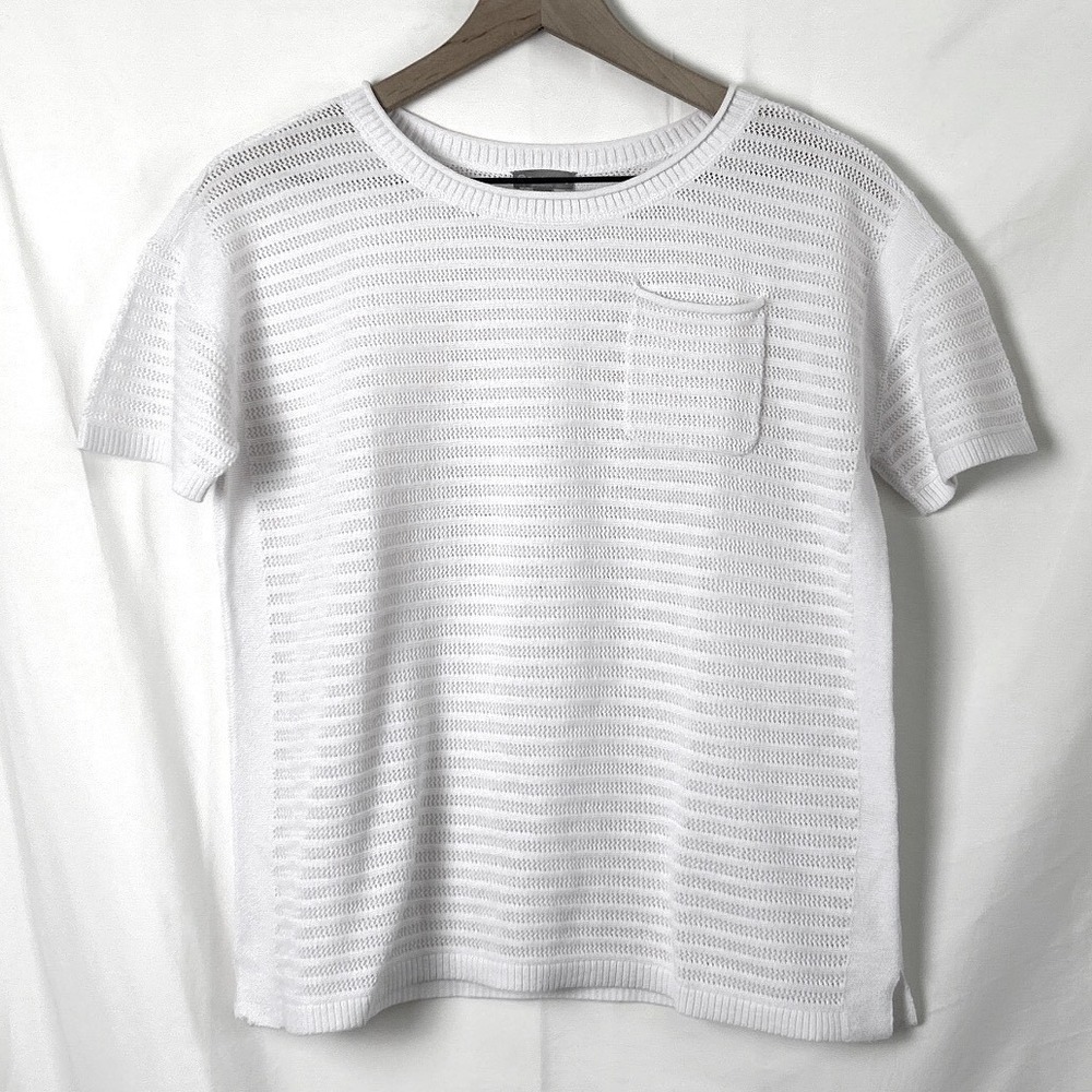 T by Talbots White Open Knit Short Sleeve Sweater Size MP Beach Summer Vacation